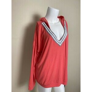 Free Press Soft V Neck Hoodie Sweatshirt In Coral Size M